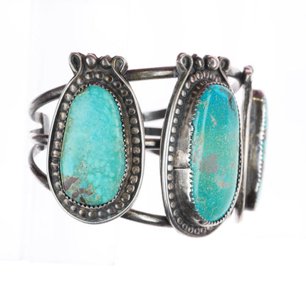 6.7" vintage Navajo large 3 stone turquoise sterling silver cuff bracelet