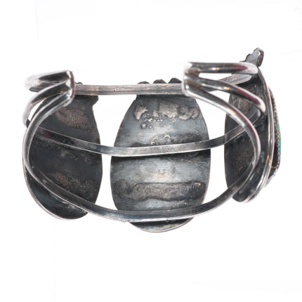 6.7" vintage Navajo large 3 stone turquoise sterling silver cuff bracelet