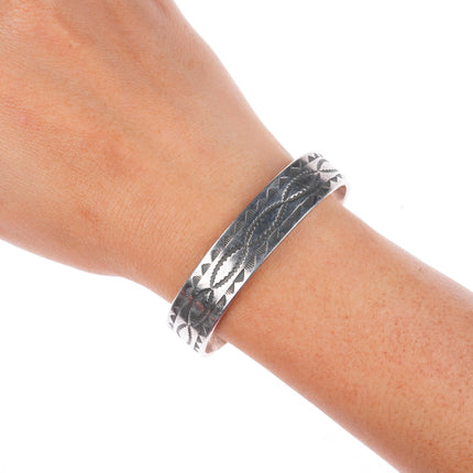 6.7" vintage 1930's-40's Navajo deep stamped sterling silver cuff bracelet