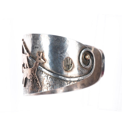 7.7" 18K/14K gold/sterling silver Alpaca-Llama Extra Wide Custom Cuff Bracelet