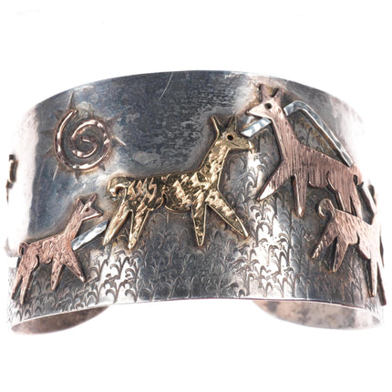 7.7" 18K/14K gold/sterling silver Alpaca-Llama Extra Wide Custom Cuff Bracelet