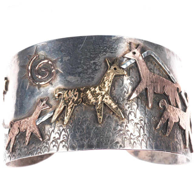 7.7" 18K/14K gold/sterling silver Alpaca-Llama Extra Wide Custom Cuff Bracelet