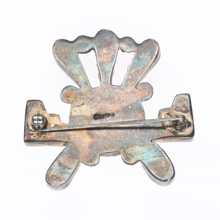 vintage Zuni sterling silver turquoise spiny oyster sunface kachina pin/brooch