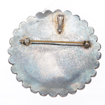 Large c1940 John Gordon Leekity Zuni sterling silver intarsia inlay pendant/pin