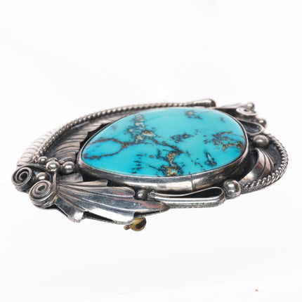 big vintage Navajo sterling silver feather pendant/pin with nice turquoise
