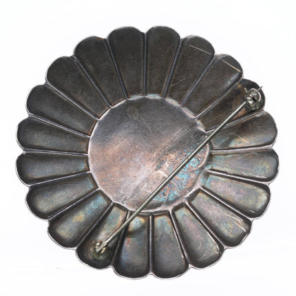 c1940's big vintage Navajo sterling silver sunface pin with turquoise eyes