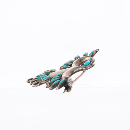 c1940 Vintage Zuni sterling silver needlepoint turquoise thunderbird pin/brooch