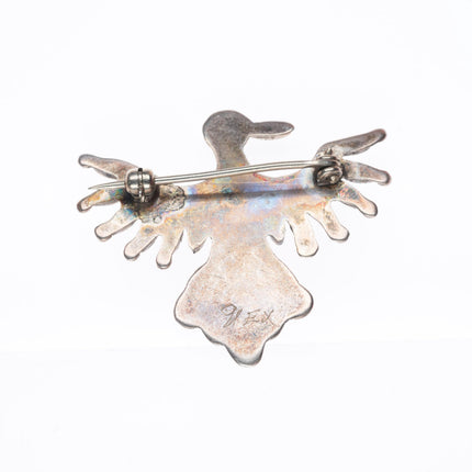 c1940 Vintage Zuni sterling silver needlepoint turquoise thunderbird pin/brooch