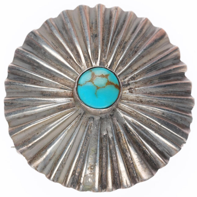 c1930's-40's vintage Navajo sterling silver concho pin/brooch w/ nice turquoise