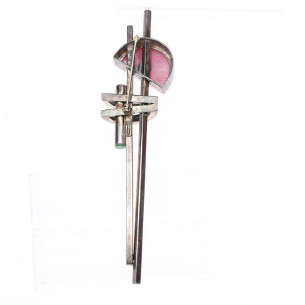 Post Modernist retro sterling silver Rhodonite & Jade pin/brooch