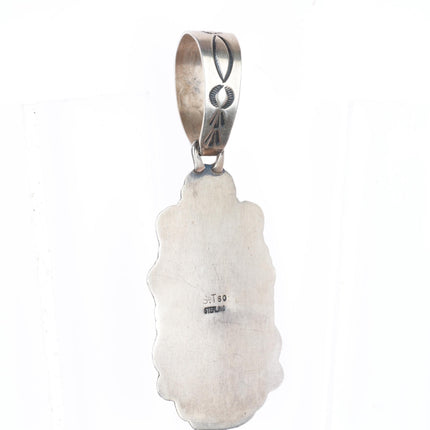 Large Sheila Tso Navajo sterling silver necklace pendant with nice turquoise