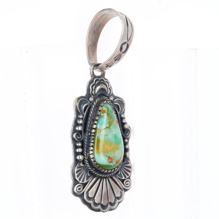 Large Sheila Tso Navajo sterling silver necklace pendant with nice turquoise