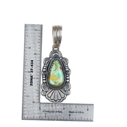 Large Sheila Tso Navajo sterling silver necklace pendant with nice turquoise