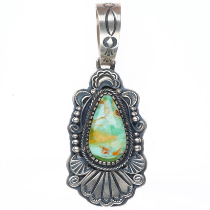 Large Sheila Tso Navajo sterling silver necklace pendant with nice turquoise