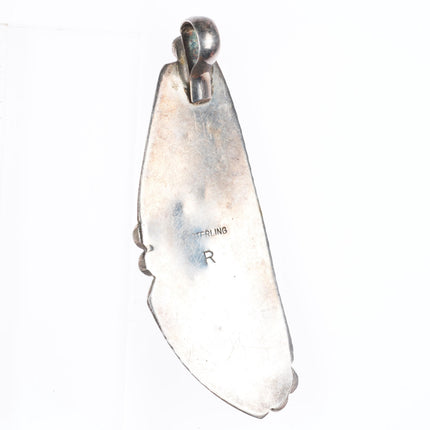 Large vintage R Navajo sterling silver spiderweb turquoise necklace pendant