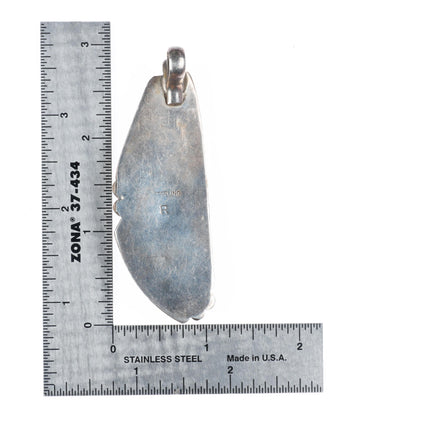 Large vintage R Navajo sterling silver spiderweb turquoise necklace pendant