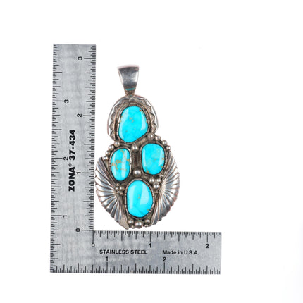 Large vintage Tom Willeto Navajo sterling silver necklace pendant-nice turquoise