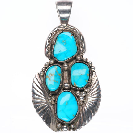 Large vintage Tom Willeto Navajo sterling silver necklace pendant-nice turquoise