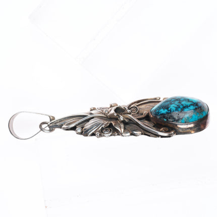 Large Roie Jacque Navajo sterling silver pendant-high grade spiderweb turquoise