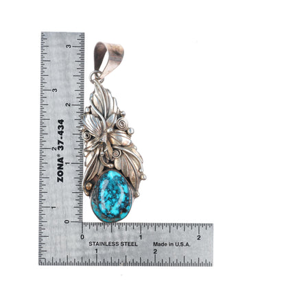 Large Roie Jacque Navajo sterling silver pendant-high grade spiderweb turquoise
