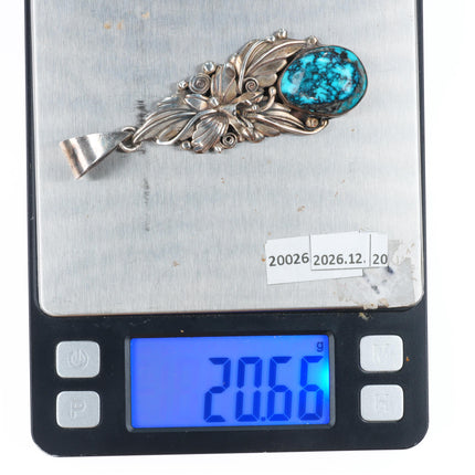 Large Roie Jacque Navajo sterling silver pendant-high grade spiderweb turquoise