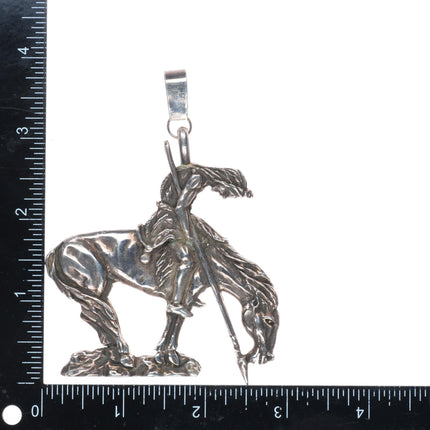 Huge vintage WR Navajo sterling silver "End of the Trail"  necklace pendant