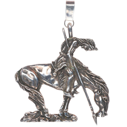 Huge vintage WR Navajo sterling silver "End of the Trail"  necklace pendant