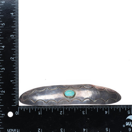 1940's-50's vintage Navajo sterling silver turquoise hair barrette nice stamping