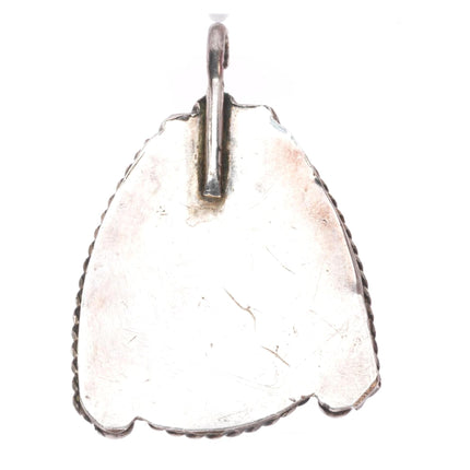Vintage Navajo sterling silver turquoise pendant with side feathers