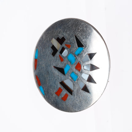 Vintage Zuni sterling silver mosaic inlay rainbow man pin/brooch