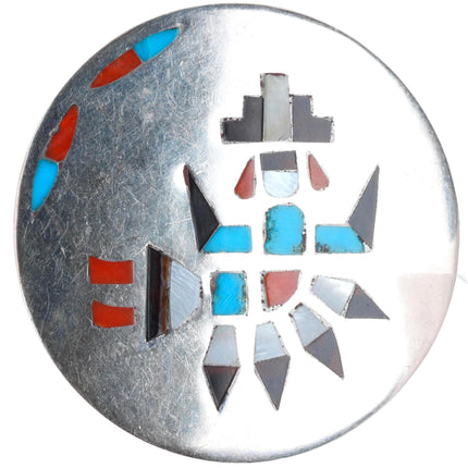 Vintage Zuni sterling silver mosaic inlay rainbow man pin/brooch