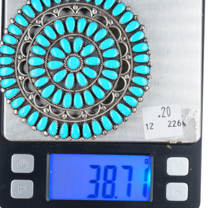 Large vintage Larry Moses Begay Navajo sterling silver turquoise cluster pin