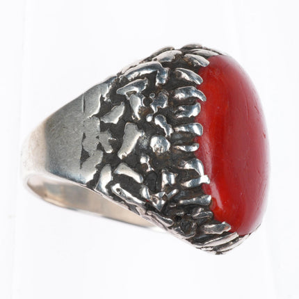 sz10 Lee & Mary Weebothee Zuni Sterling silver coral/turquoise inlay men's ring