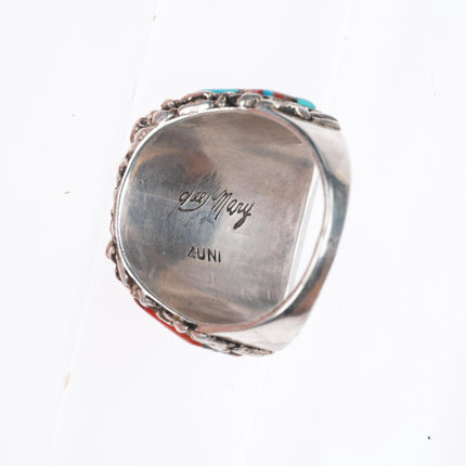 sz12 Lee & Mary Weebothee Zuni Sterling silver coral/turquoise/shell men's ring