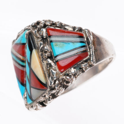 sz12 Lee & Mary Weebothee Zuni Sterling silver coral/turquoise/shell men's ring