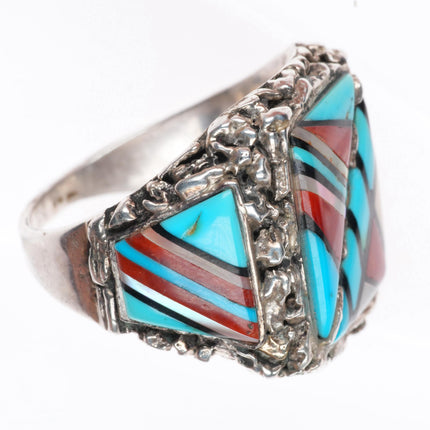 sz12 Lee & Mary Weebothee Zuni Sterling silver coral/turquoise/shell men's ring