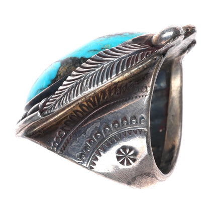 sz10 huge vintage Navajo sterling silver turquoise ring stamped sides