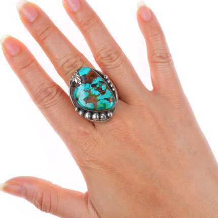 sz11 Heavy vintage high grade turquoise Navajo sterling silver ring