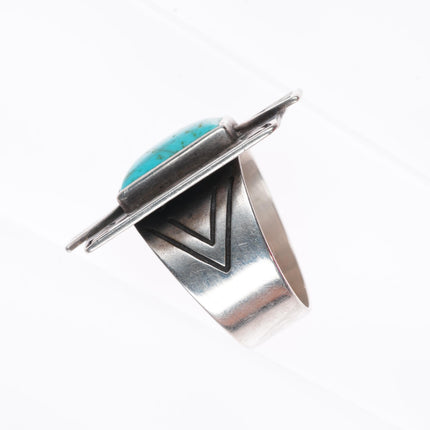 sz10 retro southwestern sterling silver turquoise ring with stamped design