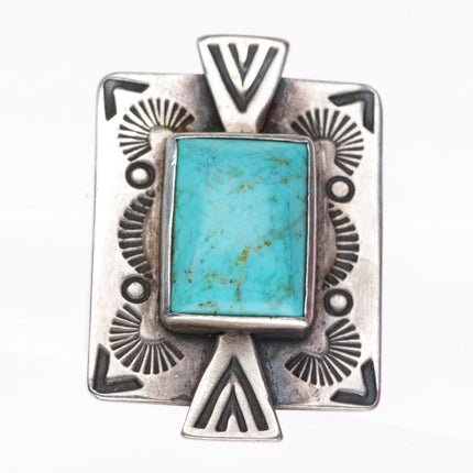sz10 retro southwestern sterling silver turquoise ring with stamped design