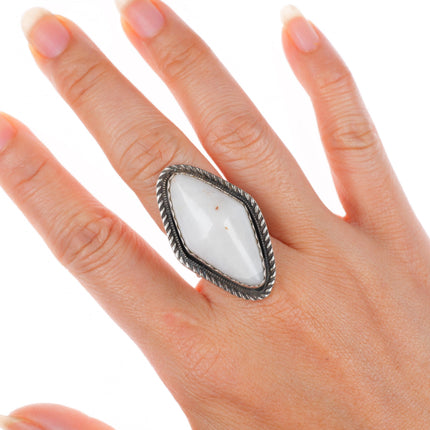 sz8 vintage southwestern sterling silver white agate large ring