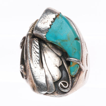 sz7.5 vintage R Navajo sterling silver carved turquoise claw ring