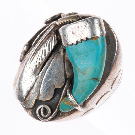 sz7.5 vintage R Navajo sterling silver carved turquoise claw ring
