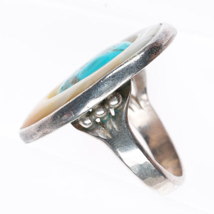 sz9 vintage Native American sterling silver turquoise and shell modernist ring