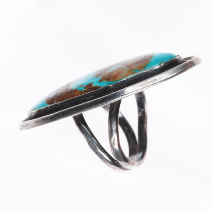 sz6.5 large vintage Royston turquoise  Navajo sterling silver rope bezel ring