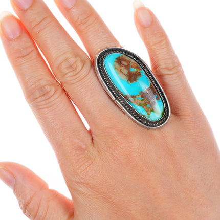 sz6.5 large vintage Royston turquoise  Navajo sterling silver rope bezel ring
