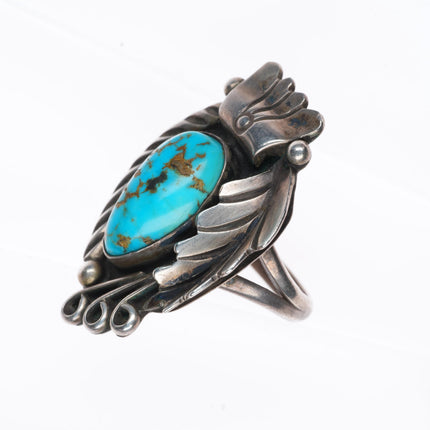 sz8 vintage Fred Guerro Navajo sterling silver ring with nice turquoise
