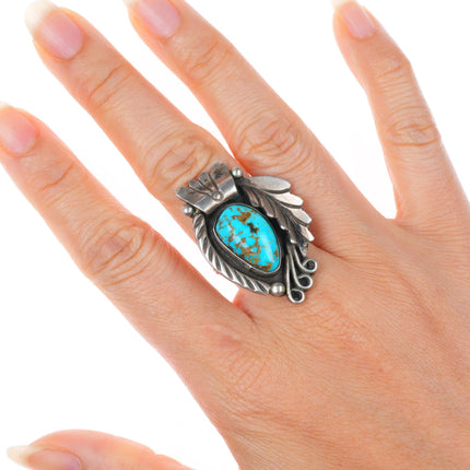 sz8 vintage Fred Guerro Navajo sterling silver ring with nice turquoise