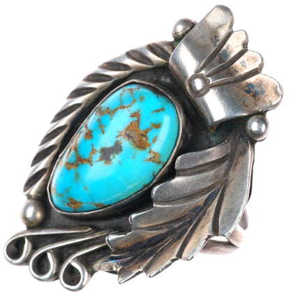 sz8 vintage Fred Guerro Navajo sterling silver ring with nice turquoise