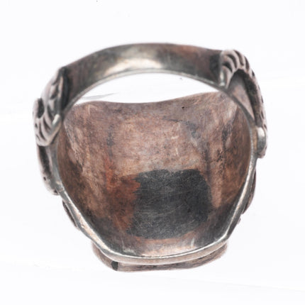sz9 vintage Zuni sterling silver channel inlay eagle ring with snakes on sides